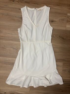 entro Cream Sleeveless V-Neck Pom Trim Dress